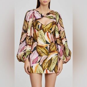 Acler Meadow Dress - Falling Leaves Balloon Sleeves Linen Blend 4